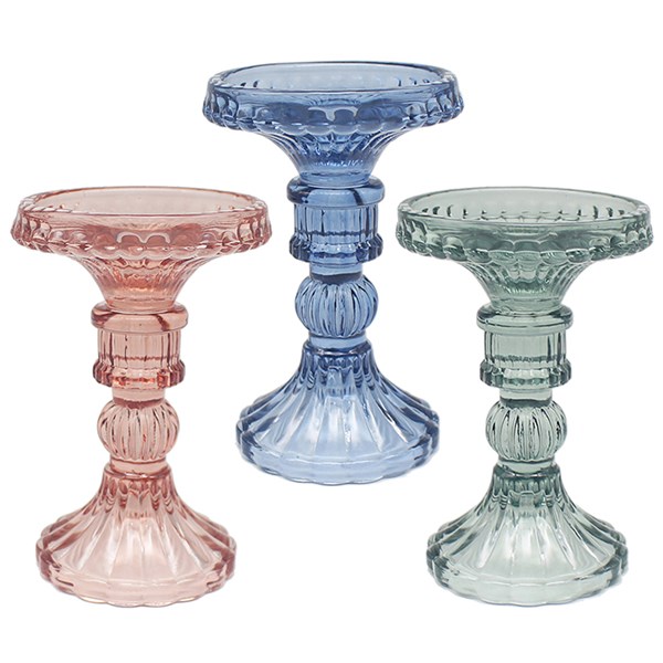 Pale Glass Candlestick Small Multi
