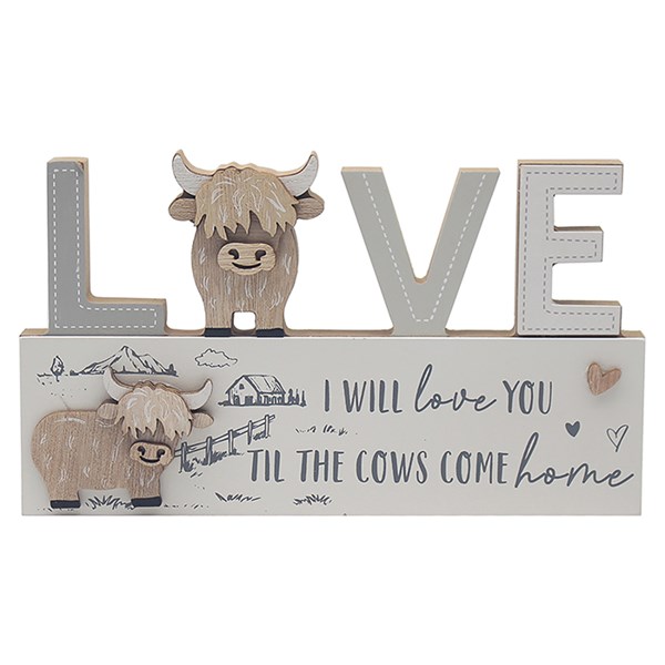 Highland Cow Word Plaque Love
