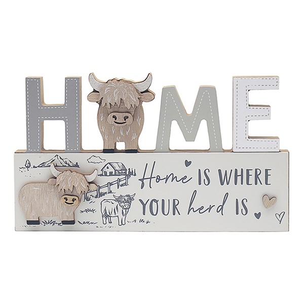 Highland Cow Word Plaque Home