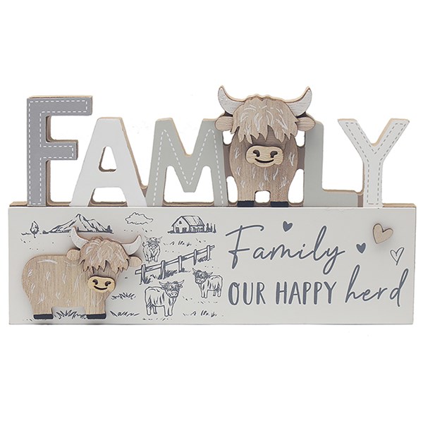 Highland Cow Word Plaque Family