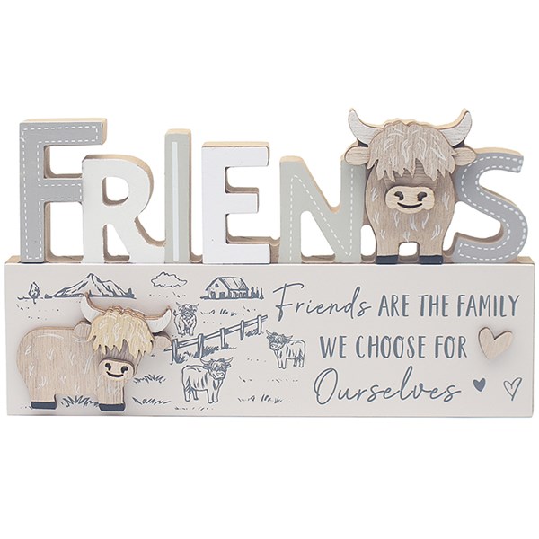 Highland Cow Word Plaque Friends