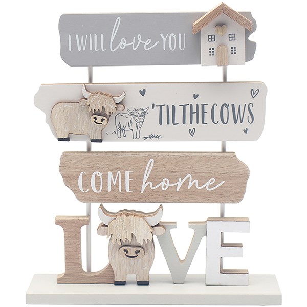 Highland Cow Word Plaque Large Love