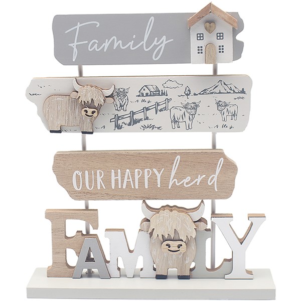 Highland Cow Word Plaque Large Family