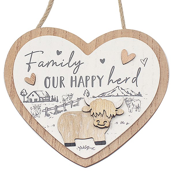 Highland Cow Heart Plaque Family Hanging