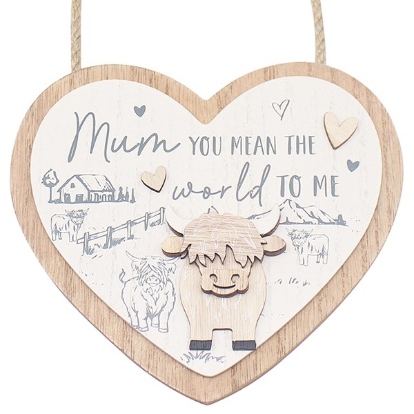 Highland Cow Heart Plaque Mum