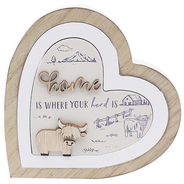 Highland Cow heart Plaque Home