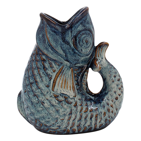 Fish Vase Jug Squat Dark Lustre Blue