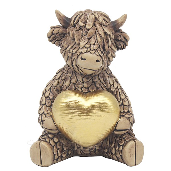 Hughie Highland Cow Gold Heart
