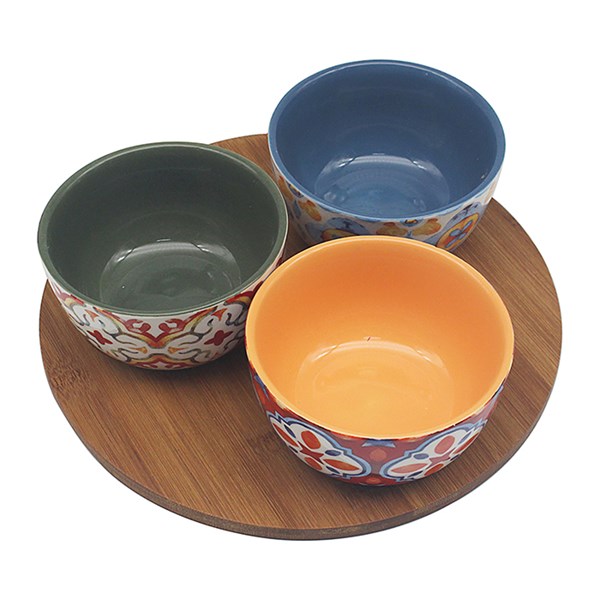 Tuscany 3 Snack Bowls On Round Tray