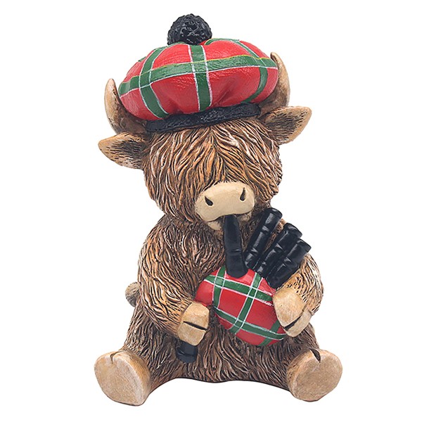 Hughie Highland Cow Tartan Piper
