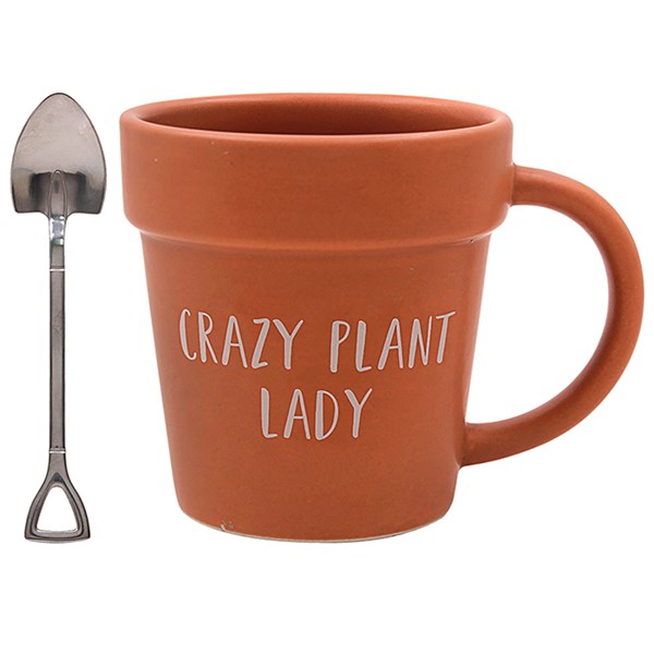 Green Fingers Plant Pot Mug & Spoon Crazy Plant Lady