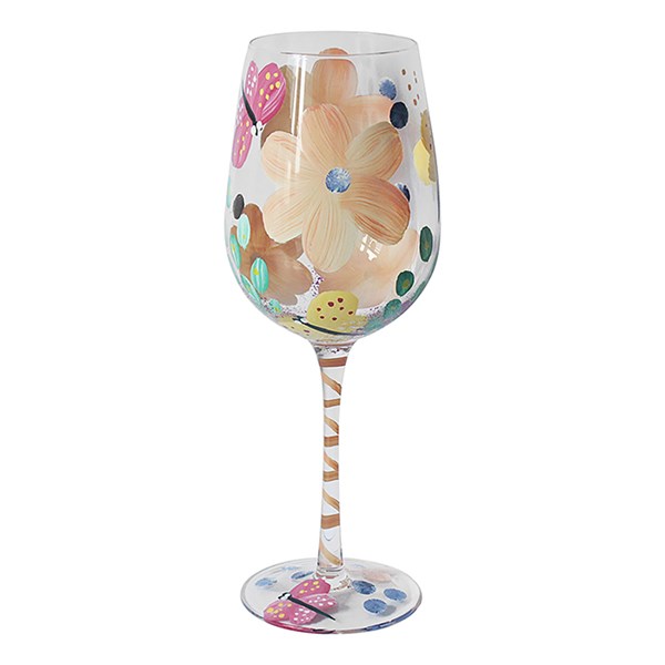 Handpainted Wine Glass Busy Lizzies