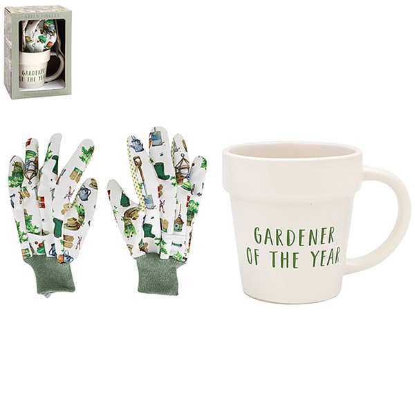 Green Fingers Mug & Glove Set Gardener Of The Year