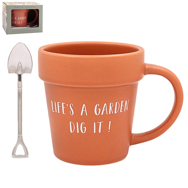 Green Fingers Mug & Spoon Lifes A Garden Dig It