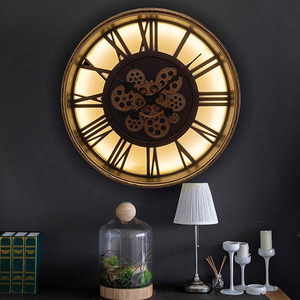LED Light Up Cog Wheel Clock Small Gold