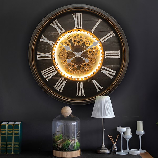 LED Light Up Cog Wheel Clock Medium Bronze