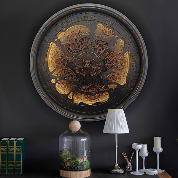 LED Light Up Cog Wheel Clock Large Bronze