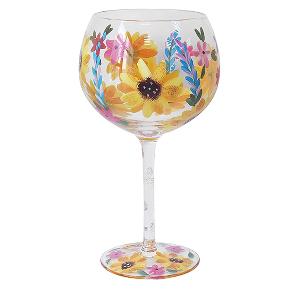 Hand Painted Gin Glass Sunflowers