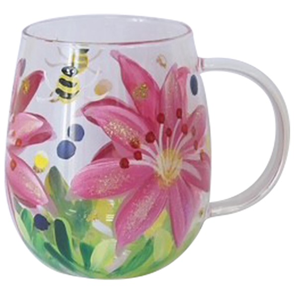 Hand Painted Glass Cup Lilies