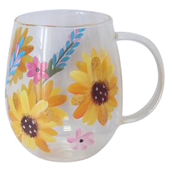 Hand Painted Glass Cup Sunflowers