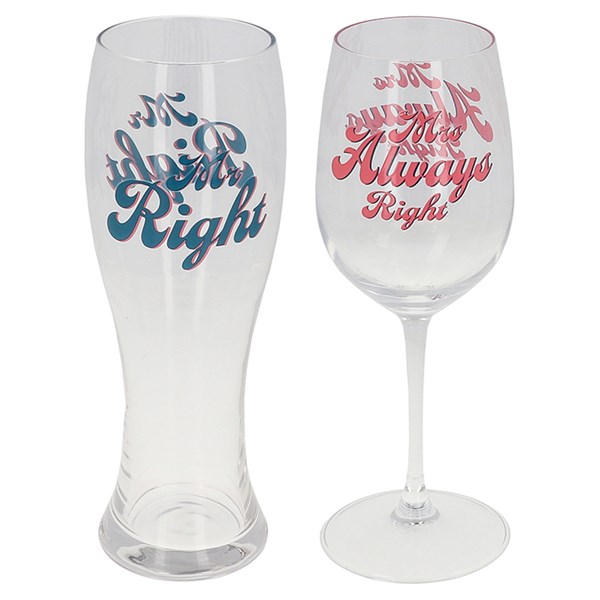 Mr & Mrs Right Glass Set of 2