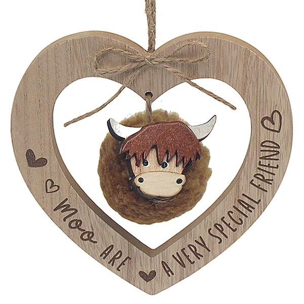 Fluffy Highland Cow Heart Moo