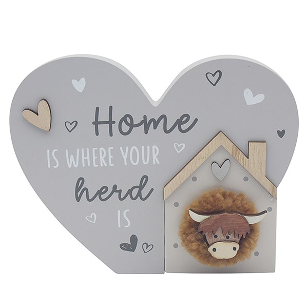 Heart Highland Cow Standing Plaque Home