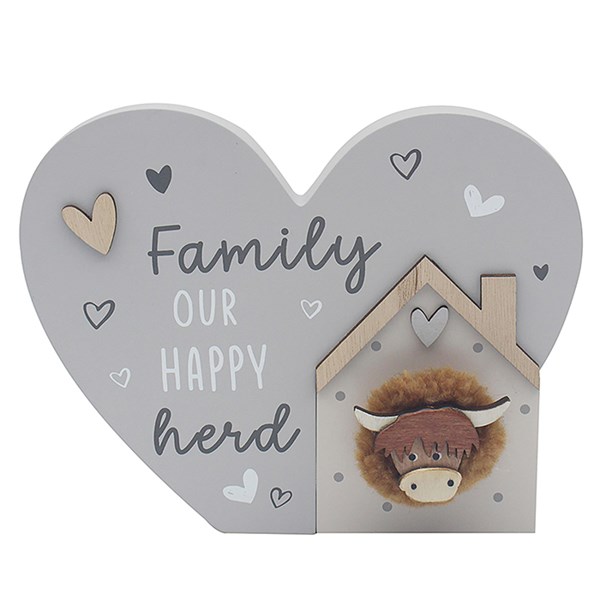 Heart Highland Cow Standing Plaque Family