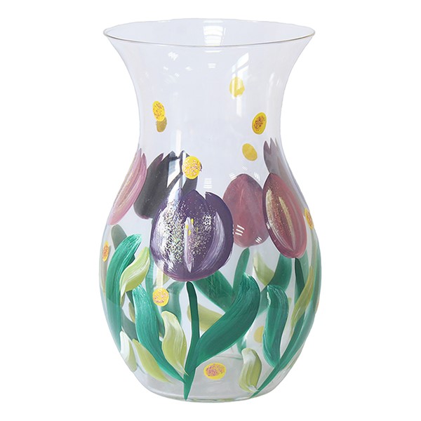 Lynsey Johnstone Hand Painted Glass Vase Tulips
