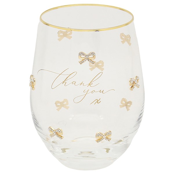 Heart/Bow Stemless Glass Thank you