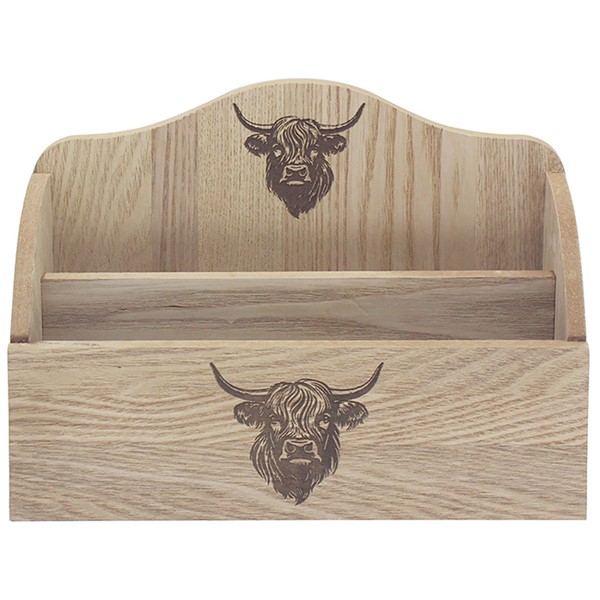 Light Wood Highland Cow Letter Rack