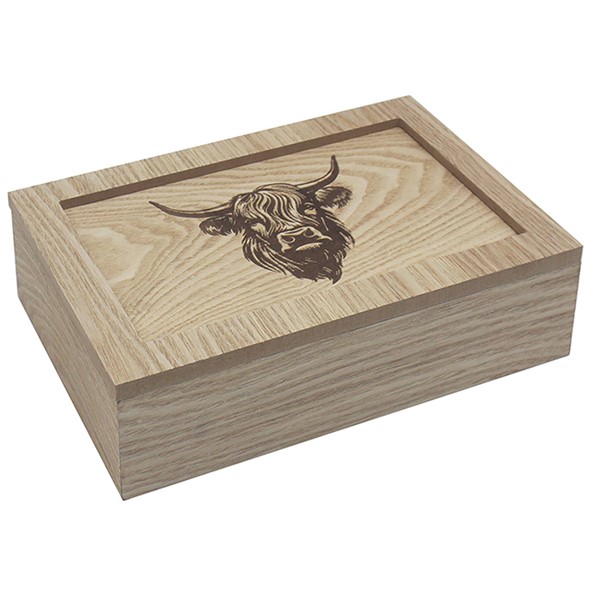 Light Wood Highland Cow Box