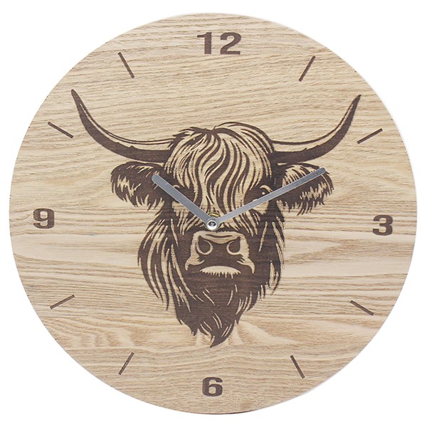 Light Wood Highland Cow Clock