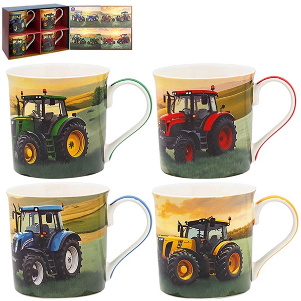 Tractors Old & New Set of 4 Mugs