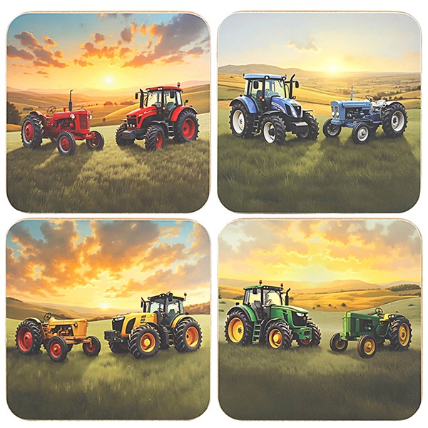 Tractors Old & New Coasters Set of 4
