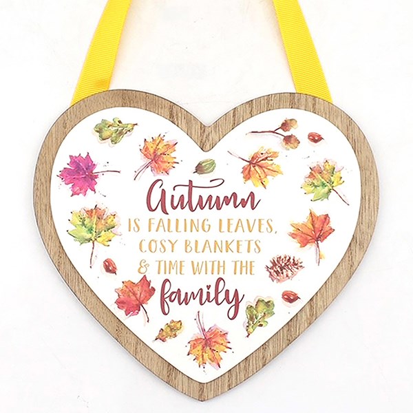 Autumn Leaves Heart Plaque Family