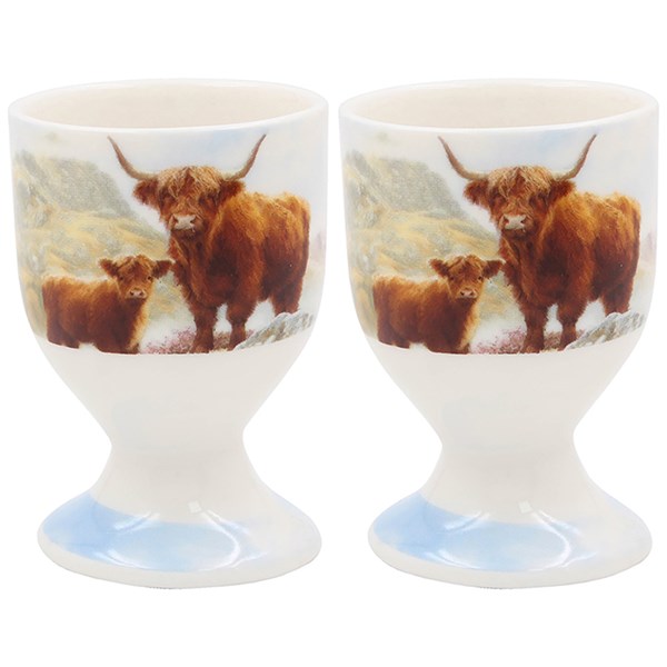 Highland Cow & Calf Egg Cups Pair