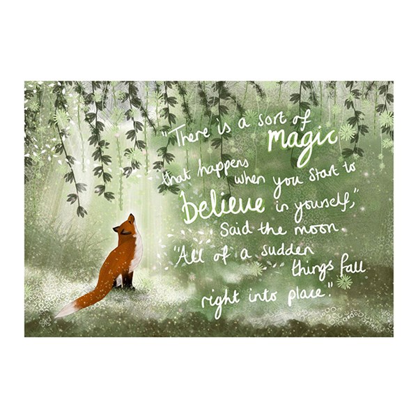 Fox Under The Moon A4 Art Print Believe
