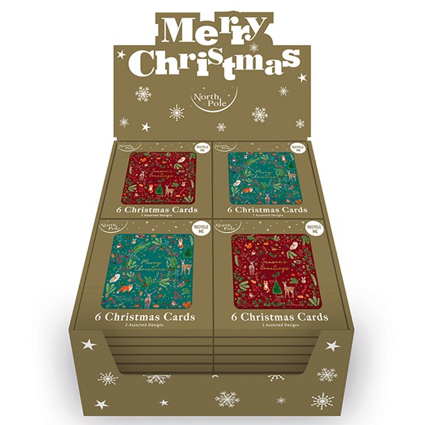Xmas Woodland Embosed 6 Pack Cards