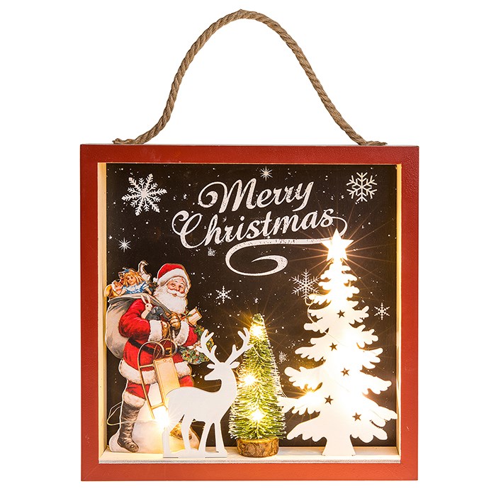 Large Christmas Scene 3d Led Hanging Framed Box Light Display
